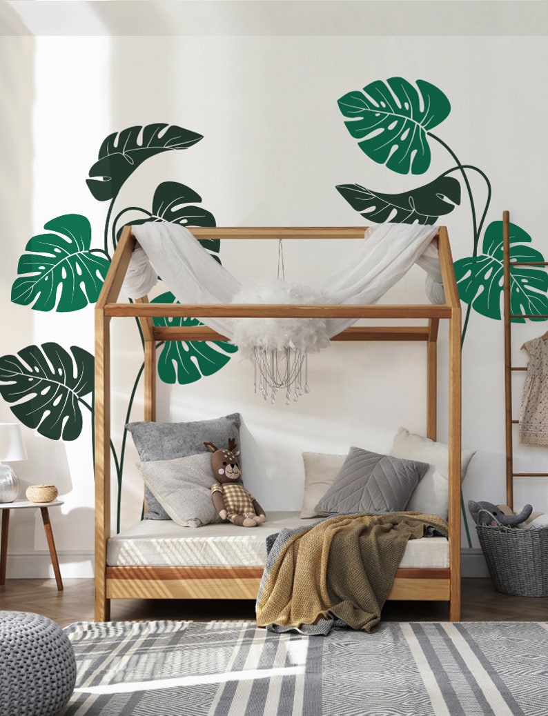 Tropical Jungle Leaves Wall Decal Etsy