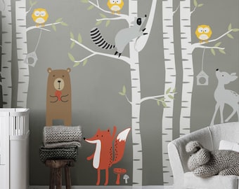 Forest Animals with Birch Trees Wall Decal