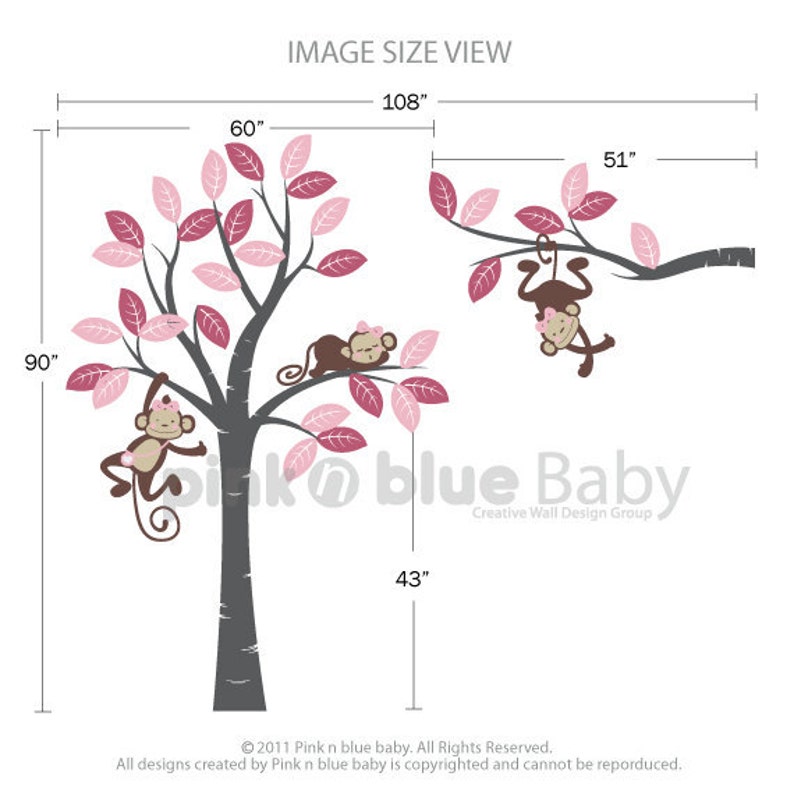 Wall Decal Girl monkeys on the tree and long branch Girl Etsy