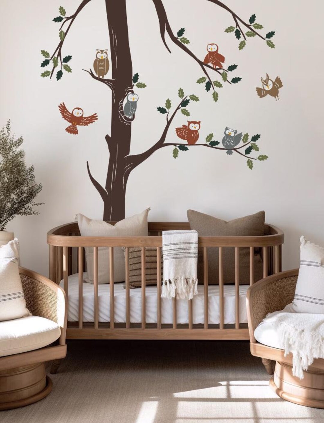 Woodland Owls With Tree Wall Decals, Wall Stickers, Baby Nursery Wall ...