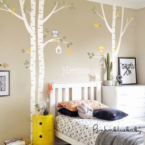 Birch Trees Wall Decal - Owl Nursery Wall Decal