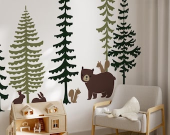 Woodland Animals & Pine Trees Wall Decal: Boho Nursery Decor