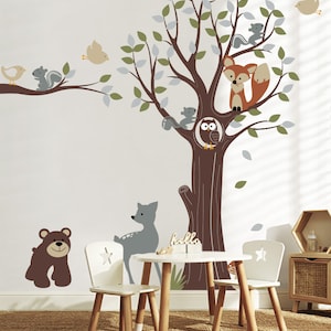 Adorable Animal Friends with Tree - Kid's Nursery Room Wall Sticker