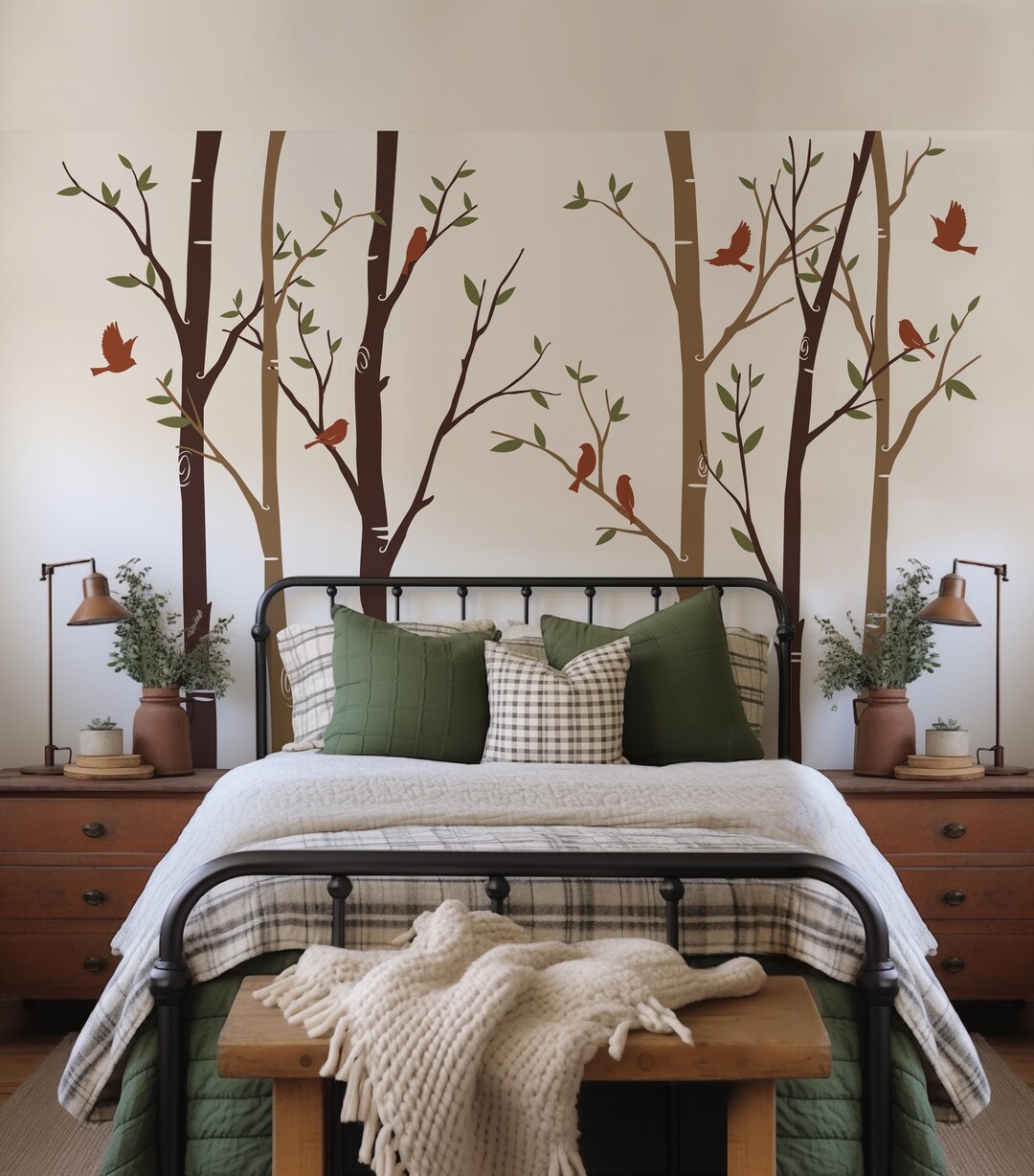 Birch Trees Forest With Birds Wall Decal, Wall Sticker, Nursery Wall ...