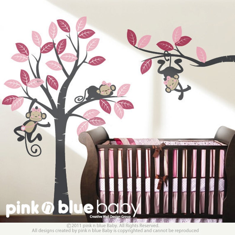 Wall Decal Girl monkeys on the tree and long branch Girl Etsy