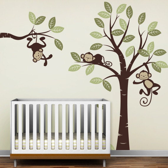 Wall Decals Three Monkeys and Tree Nursery Wall Décor Etsy