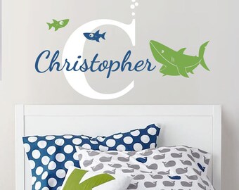 Custom Baby Name Decal, Shark - Nursery Wall Decal Sticker