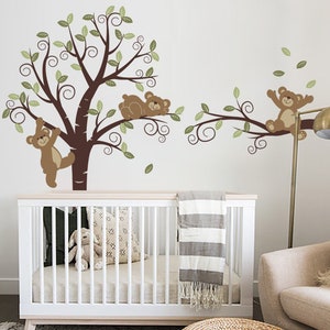 Bears and Swirly Tree, Nursery Wall Décor image 1