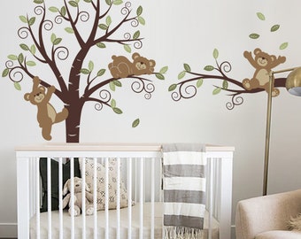 Bears and Swirly Tree,  Nursery Wall Décor