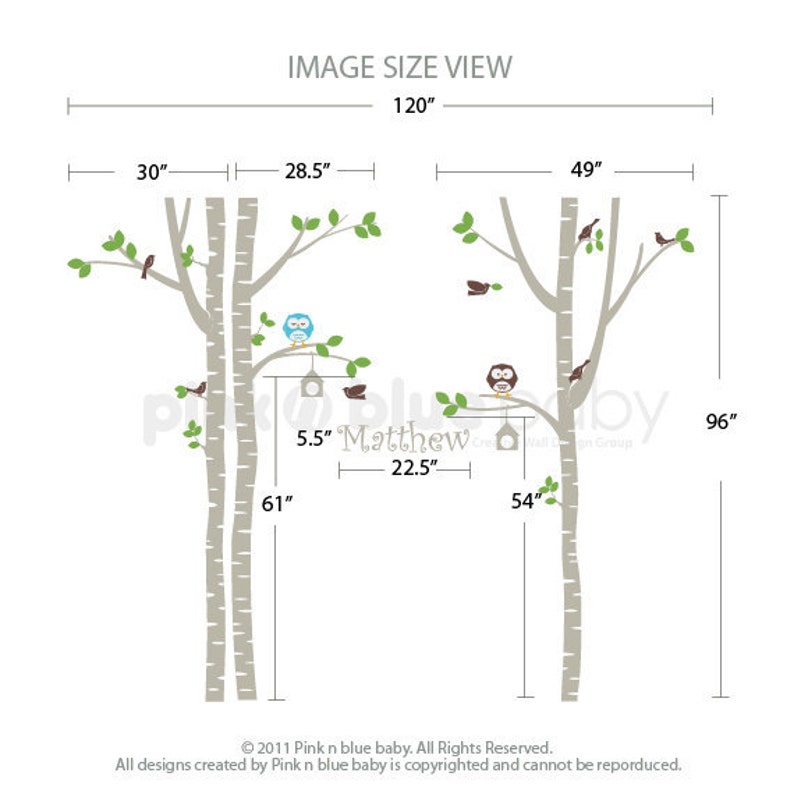 Birch Trees Wall Decal Owl Nursery Wall Decal image 3