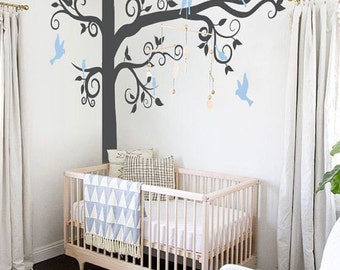 Big Giant Swirly Tree with birds - Nursery Baby Kids Wall Decal