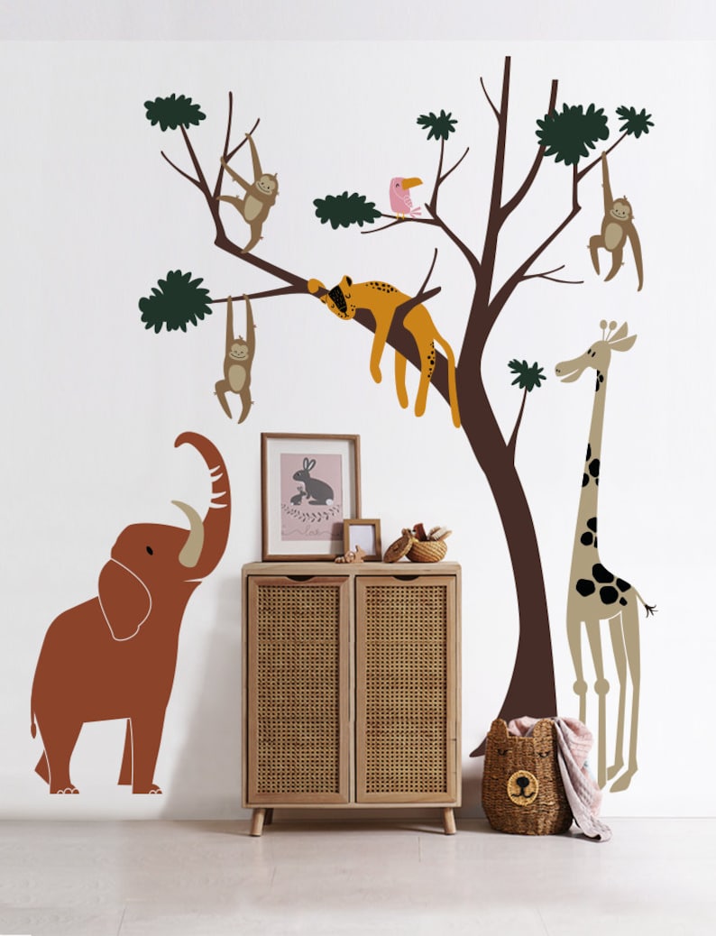 Safari Nursery Wall Decal: Jungle Animals & Tree Sticker - Etsy