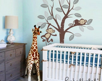 Childrens Wall Decals, Monkeys and Tree - Nursery Kids Removable Wall Vinyl Decal