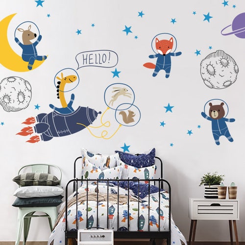 Space Animals Removable Wall Decal Etsy