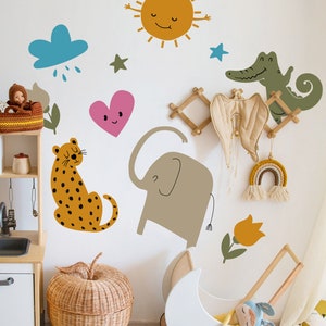 Colorful Wild Animal Wall Decals – Baby Nursery & Kids Room Wall Stickers, Playroom Wall Decor