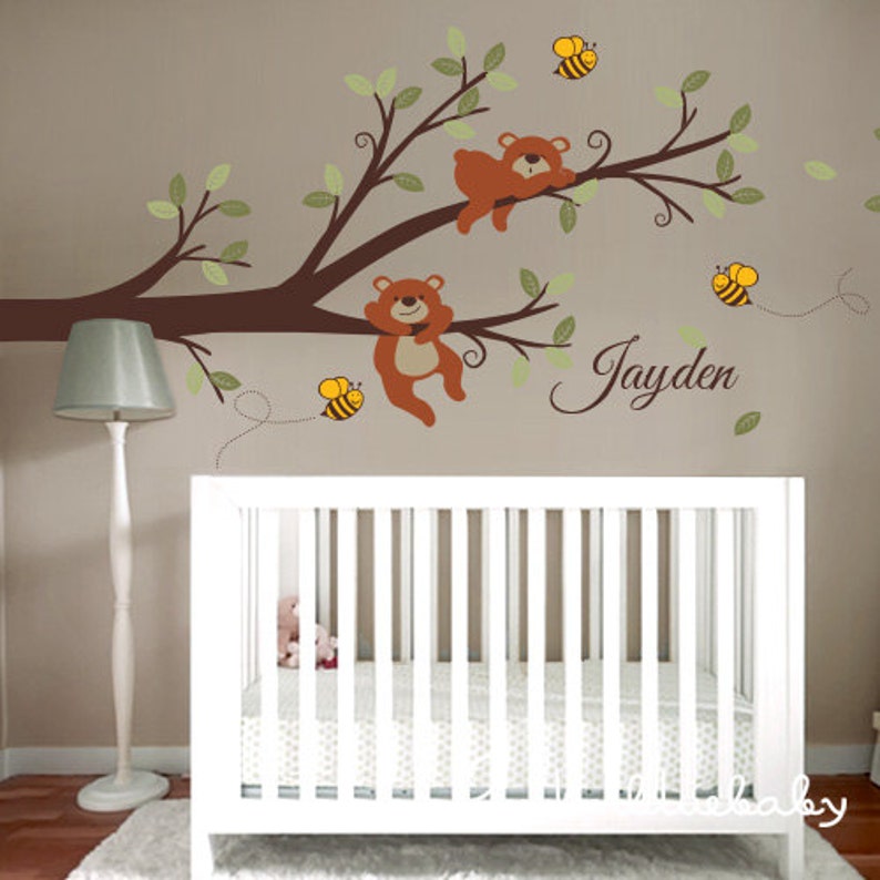 Bears and Bees with Custom Name Wall Decor Branch Nursery Wall Decal