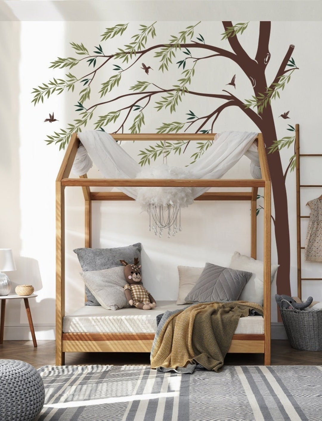 Weeping Willow Tree Wall Decal With Hummingbirds - Kid's Nursery Decor ...