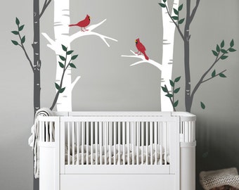 Birch Trees and Cardinal Birds Wall Decal