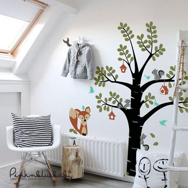 Tree With Fox and Birds - Kids Wall Decal