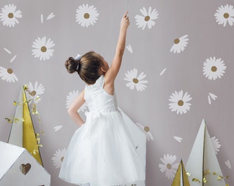 Daisy Flower Wall Decals: Girls Nursery Decor, White Floral Accents