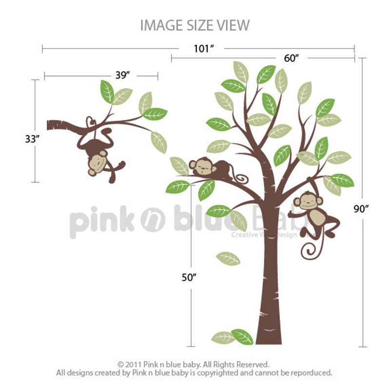 Wall Decals Three Monkeys and Tree Nursery Wall Décor Etsy