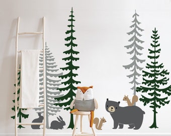 Pine Trees and Animals Wall Decal