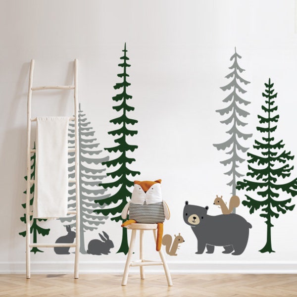 Pine Trees and Animals Wall Decal
