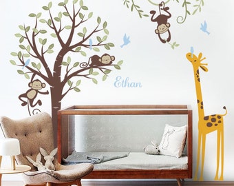 Monkeys and giraffe Nursery Kids Wall Decal