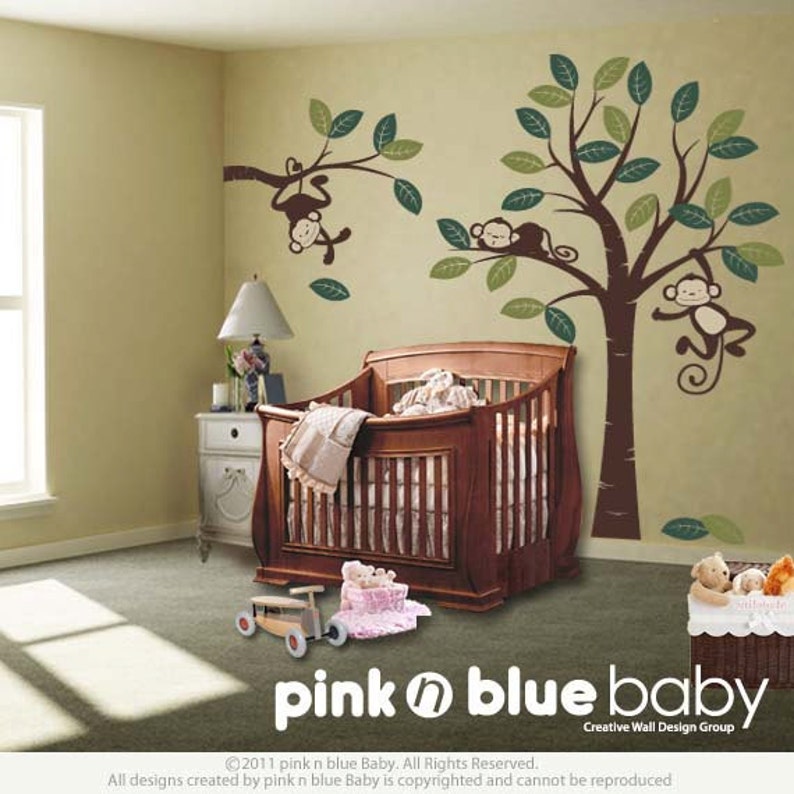 Wall Decals Three Monkeys and Tree Nursery Wall Décor Etsy