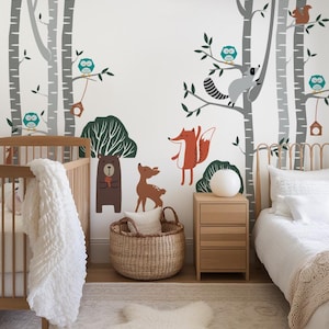 Forest Animals & Birch Trees Nursery Wall Decal Set