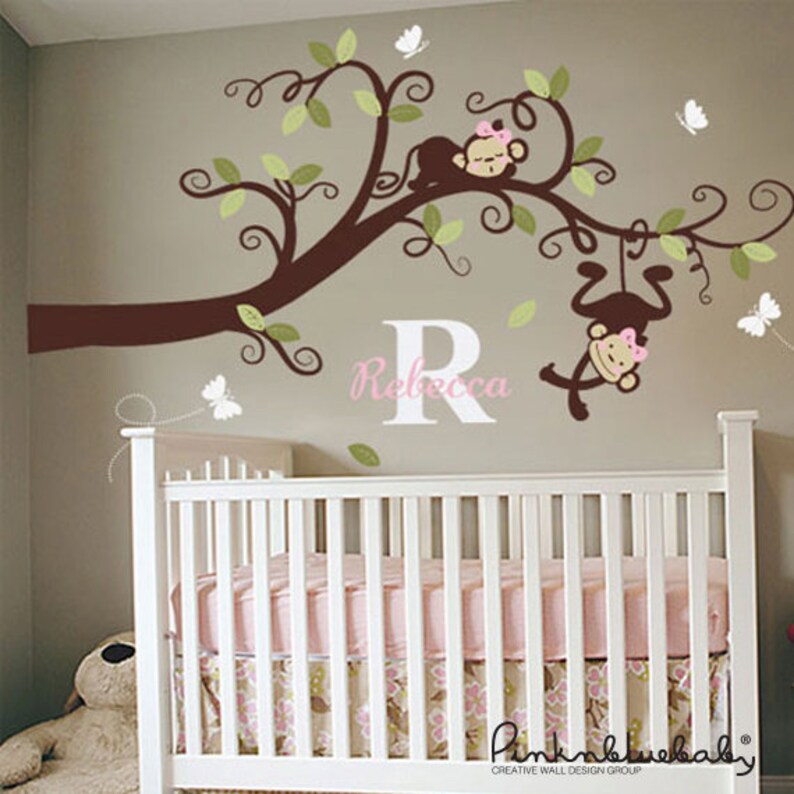 Baby Girl Nursery Decal Monkeys on branch Decal Etsy