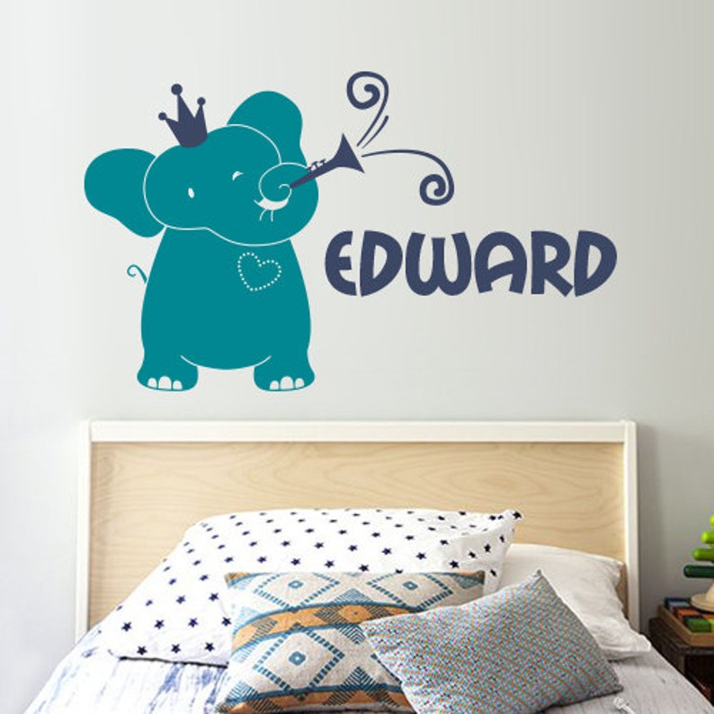 Nursery Wall Decals. Elephant with Custom Name Decal Kids Etsy