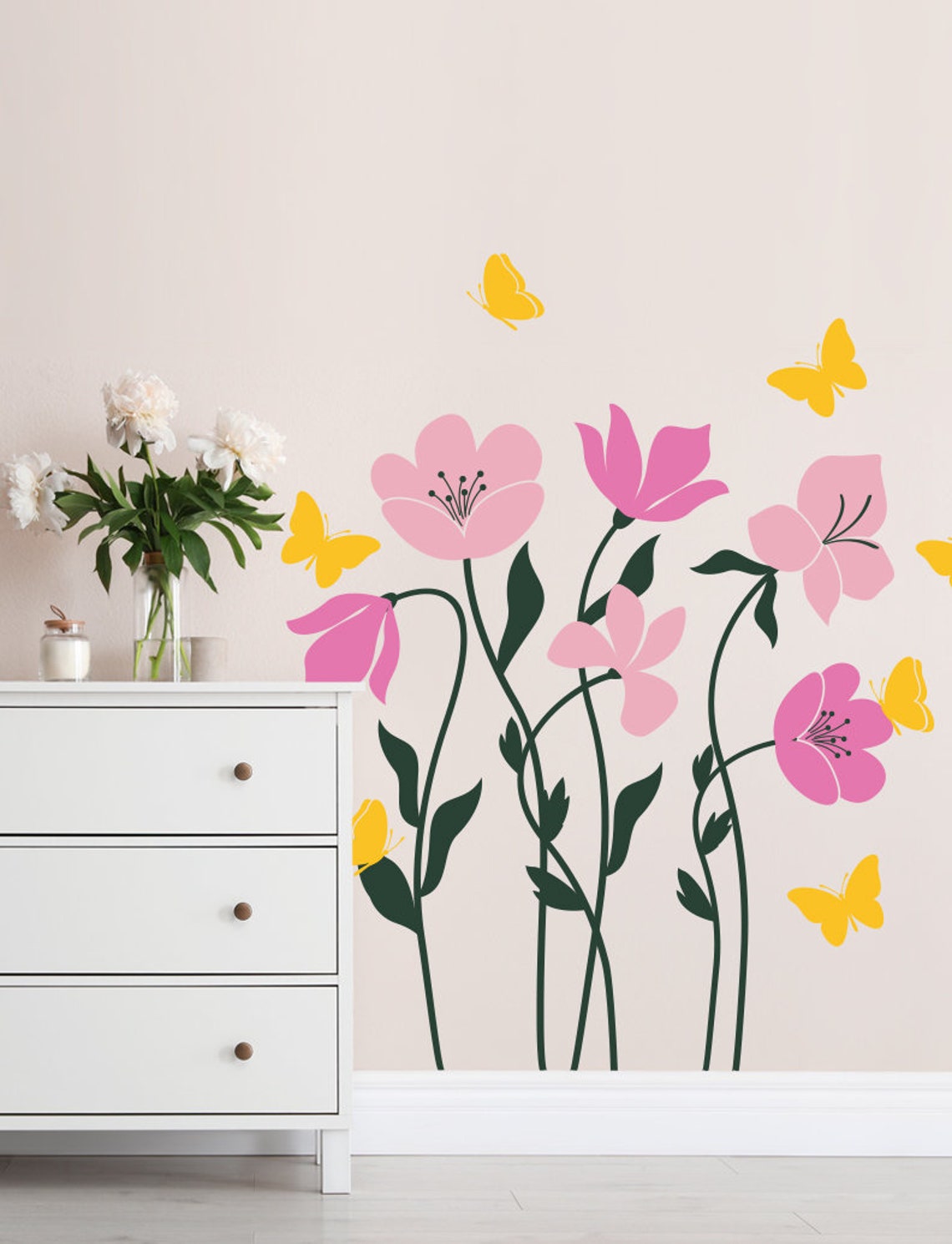 Flowers and Butterflies Wall Decal: Removable Vinyl Art - Etsy