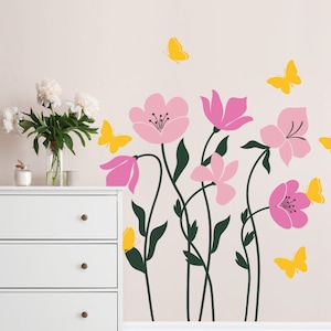 Flowers and Butterflies Wall Decal: Removable Vinyl Art
