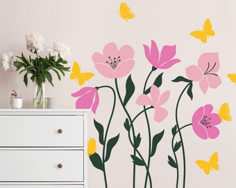 Cute Flowers and Butterflies Wall Decal