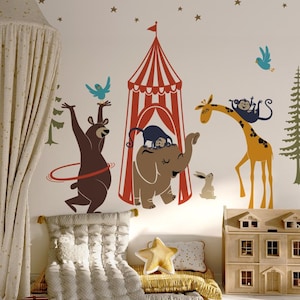 Circus Animals Wall Decal, Wall Sticker, Wall Decor, Playroom Wall Mural, Kids Room Wall Stickers, Nursery Wall Decals