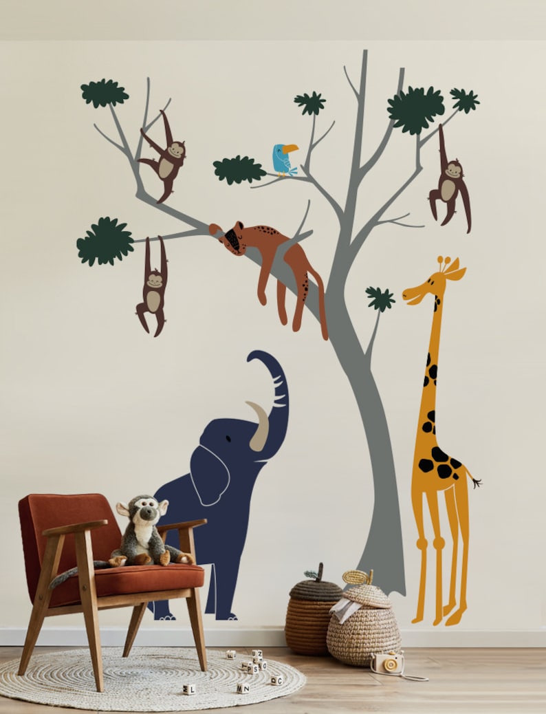 Safari Nursery Wall Decal: Jungle Animals & Tree Sticker - Etsy
