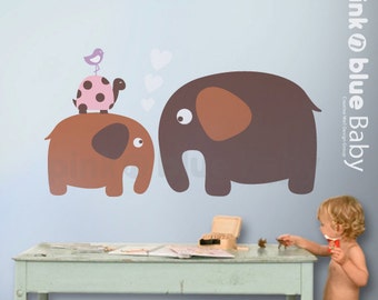 Baby Elephant  Friends ,  Nursery Kids Removable Wall Decal - Wall Animal Decal