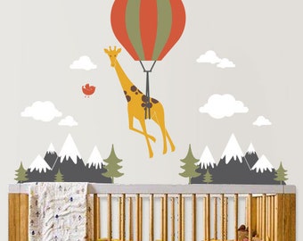 Hot Air Balloon Giraffe Wall Decal - Nursery Wall Decor