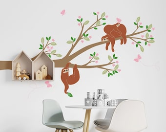 Sloths with Branch Wall Decal - Nursery Decor