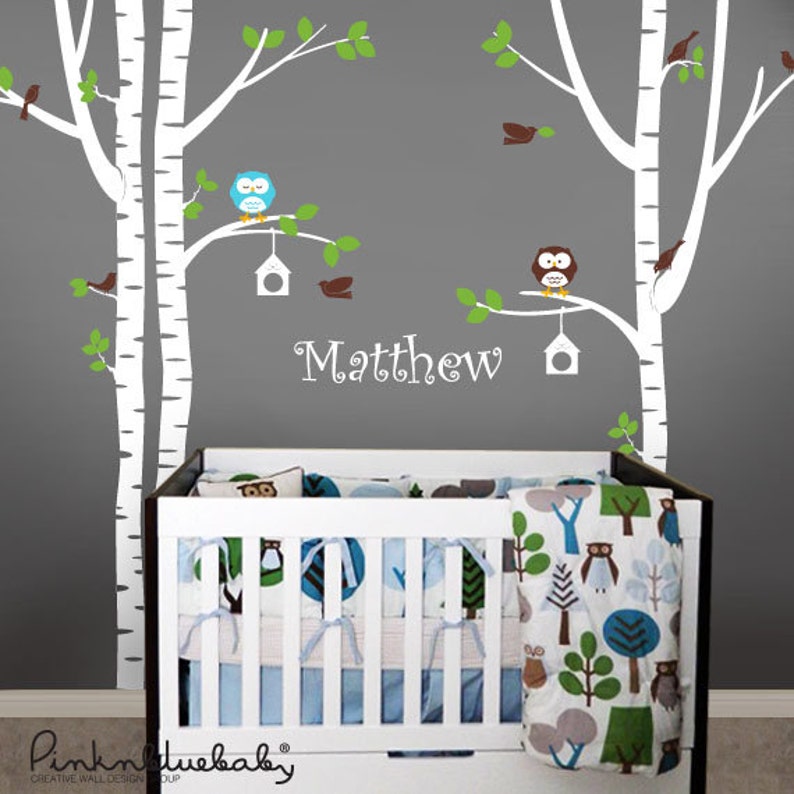 Birch Trees Wall Decal Owl Nursery Wall Decal image 2