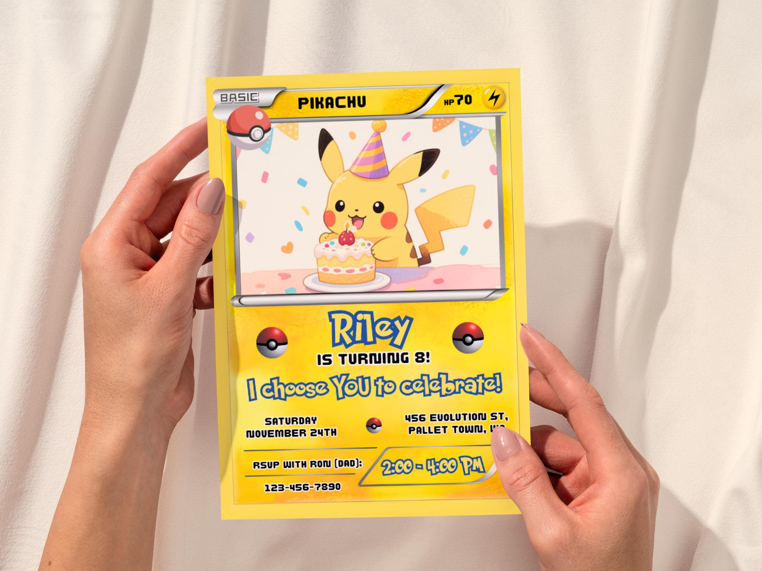 Pokemon Card Birthday Invitation | Kawaii Pastel Pikachu Trading Card |  Editable Canva Template - Etsy