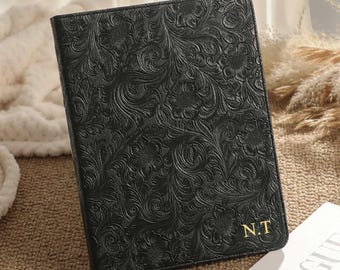 Black Flower Leather iPad Case With Pencil Holder 2026 iPad Air11/13 Case iPad Cover, iPad Pro 11/13 Case, iPad Mini 7 Protective Cover
