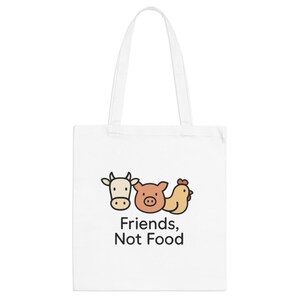 Vegan Tote Bag - Friends Not Food | Eco-Friendly Grocery Bag, Animal Rights Gift, Reusable Shopping Tote, Cute Animal Design