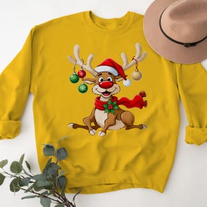 Cute Reindeer Christmas Shirt, Funny Rudolph Red Nose Tee, Festive Holiday Sweater, Xmas Winter Gift for Her and Him