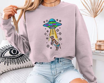 UFO Abduction Sweatshirt: Funny Alien & Cow Graphic Tee