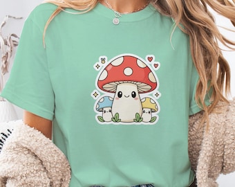 Kawaii Pilz T-Shirt: Cottagecore Pilz Tee, Geschenk für Pflanzenliebhaber