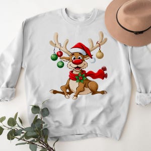 Cute Reindeer Christmas Shirt, Funny Rudolph Red Nose Tee, Festive Holiday Sweater, Xmas Winter Gift for Her and Him