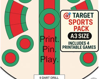 Printable Dartboard Games: Target Sports Pack (Digital Download A3 Size)