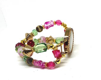 Beaded, Interchangeable, Stretchy, Chunky, Vintage Style, Watchband, Handmade, Gifts For Her,